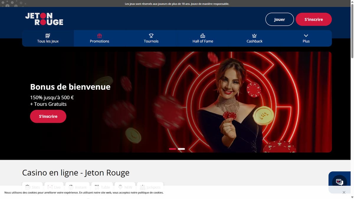 Jetons Rouges Jeton Rouge casino | Bonus 150% jusqu'à 500€ + 135 FS