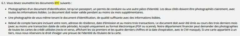 Jeton Rouge Casino documents KYC